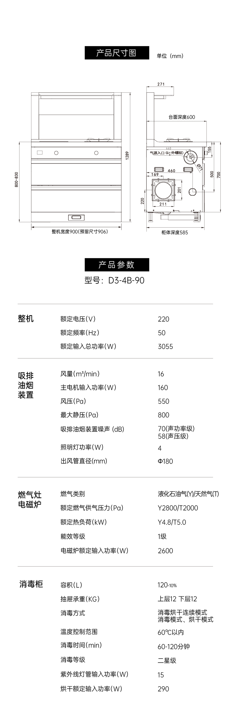 帅丰D3消毒柜（一气一电）集成灶