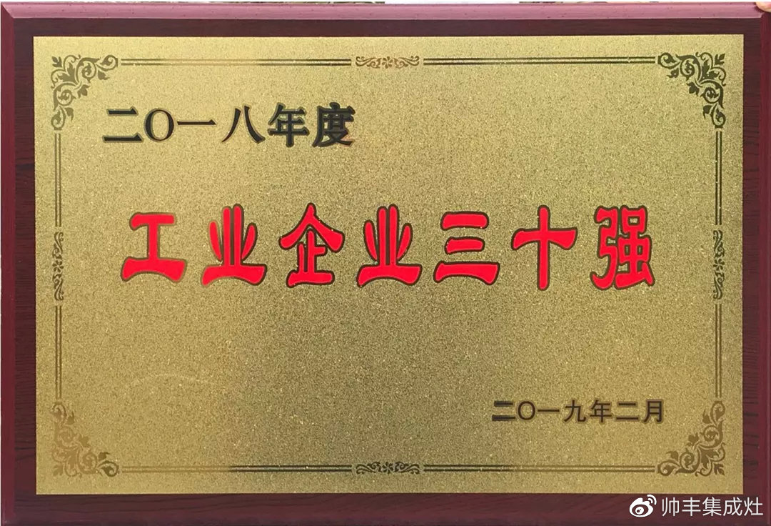工业企业三十强、纳税二十强、金牛奖，连获三项大奖，帅丰成2018大赢家