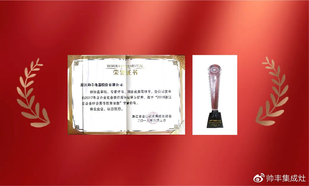 企业新闻 | 集成灶行业唯一！帅丰再获浙江省表彰！